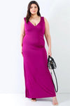 Junior Plus Plum V-Neck Sleeveless Maxi Dress /2-2 - Tasha Apparel Wholesale