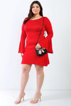Junior Plus Red Bell Long Sleeve Mini Dress /2-2-2