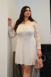 Junior Plus Ivory Lace Detail Long Sleeve Mini Dress /2-2-2 - Tasha Apparel Wholesale