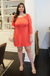 Junior Plus Orange Lace Detail Long Sleeve Mini Dress /2-2-2 - Tasha Apparel Wholesale