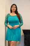 Junior Plus Teal Lace Detail Long Sleeve Mini Dress /2-2-2 - Tasha Apparel Wholesale