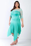 Junior Plus Mint Lace Details Handkerchief Hem Midi Dress /2-2-2 - Tasha Apparel Wholesale