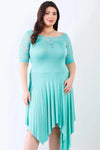 Junior Plus Mint Blue Lace Details Handkerchief Hem Midi Dress /3-1-3 - Tasha Apparel Wholesale