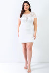 Junior Plus White Lace Details Short Sleeve Mini Dress /2-2-2