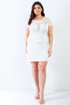 Junior Plus White Lace Details Short Sleeve Mini Dress /2-2-2 - Tasha Apparel Wholesale