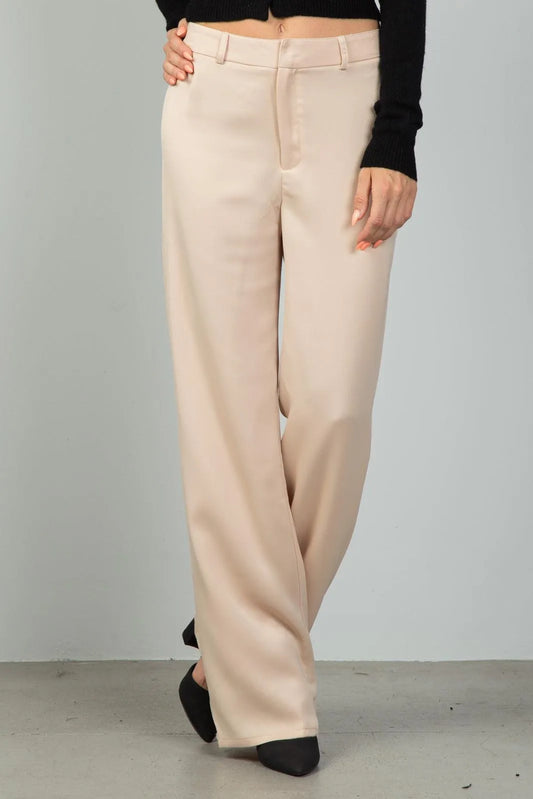 Beige Mid-Rise Wide Leg Pants /1-2-1 - Tasha Apparel Wholesale