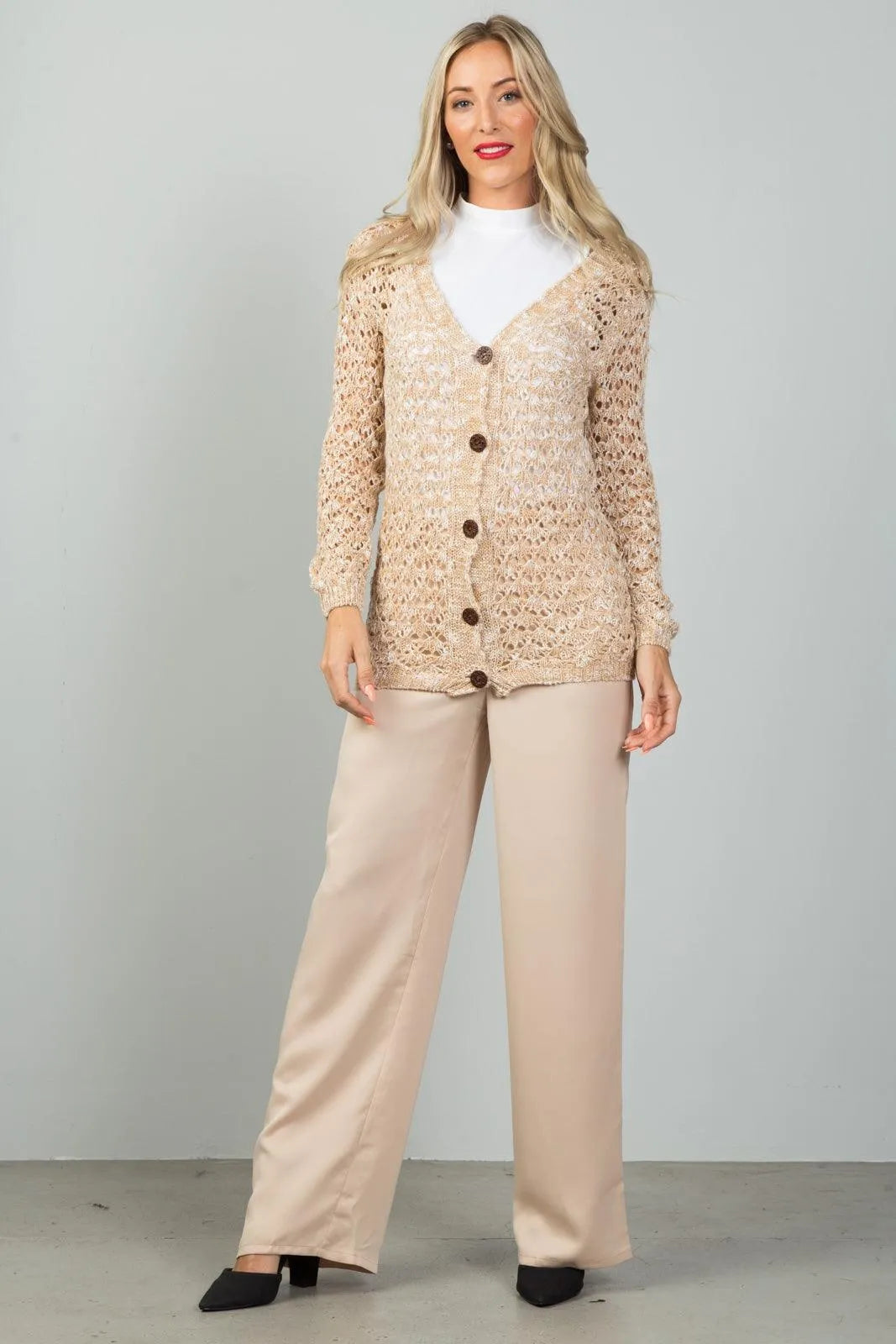 Beige Mid-Rise Wide Leg Pants /1-2-1 - Tasha Apparel Wholesale