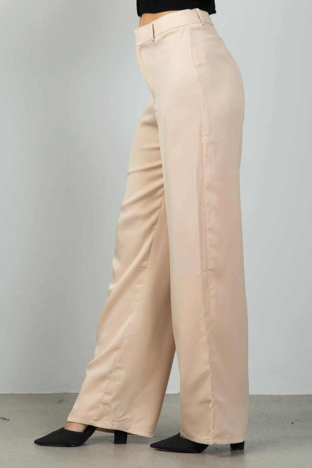 Beige Mid-Rise Wide Leg Pants /1-2-1 - Tasha Apparel Wholesale