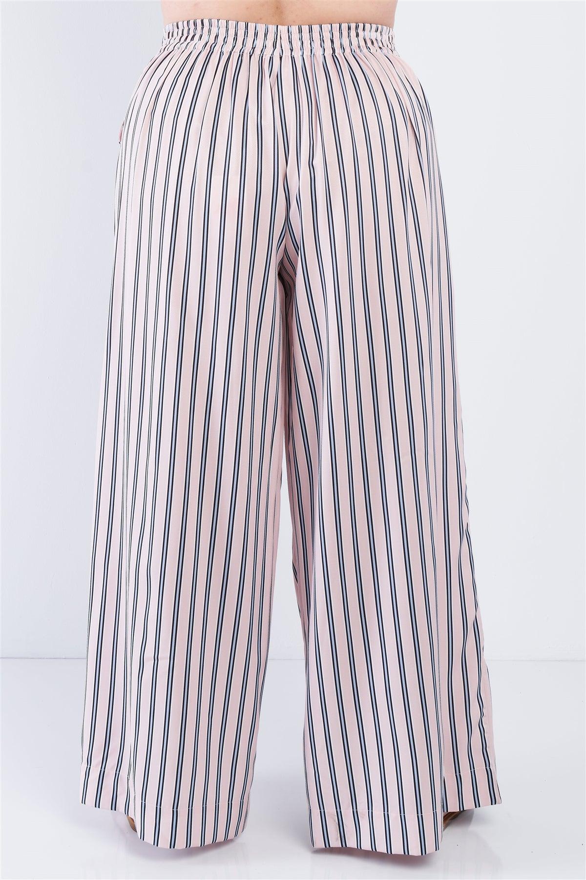 Junior Plus Size Blush Stripe Crop Top & Wide Leg Pants Set