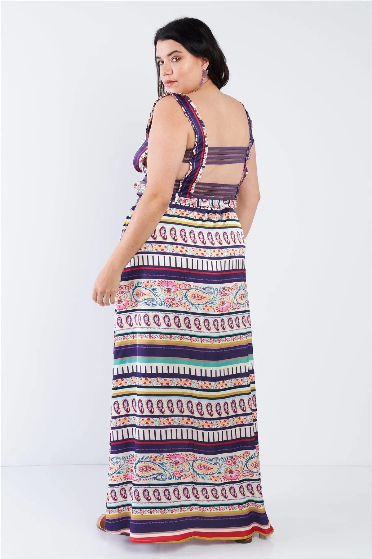 Junior Plus Size Boho Stripe Crop Top & Maxi Skirt Set /1-1-1 - Tasha Apparel Wholesale