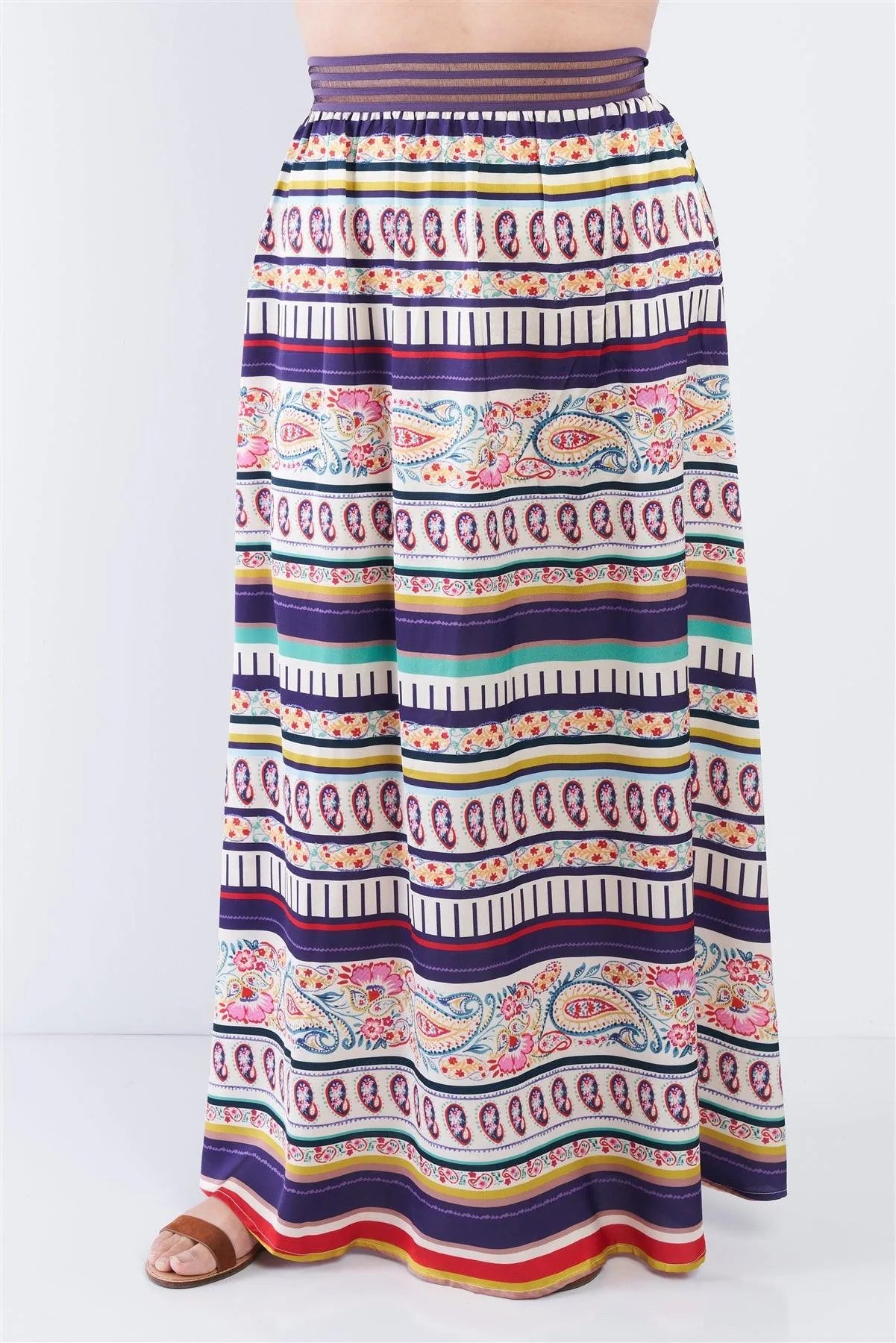 Junior Plus Size Boho Stripe Crop Top & Maxi Skirt Set /1-1-1 - Tasha Apparel Wholesale