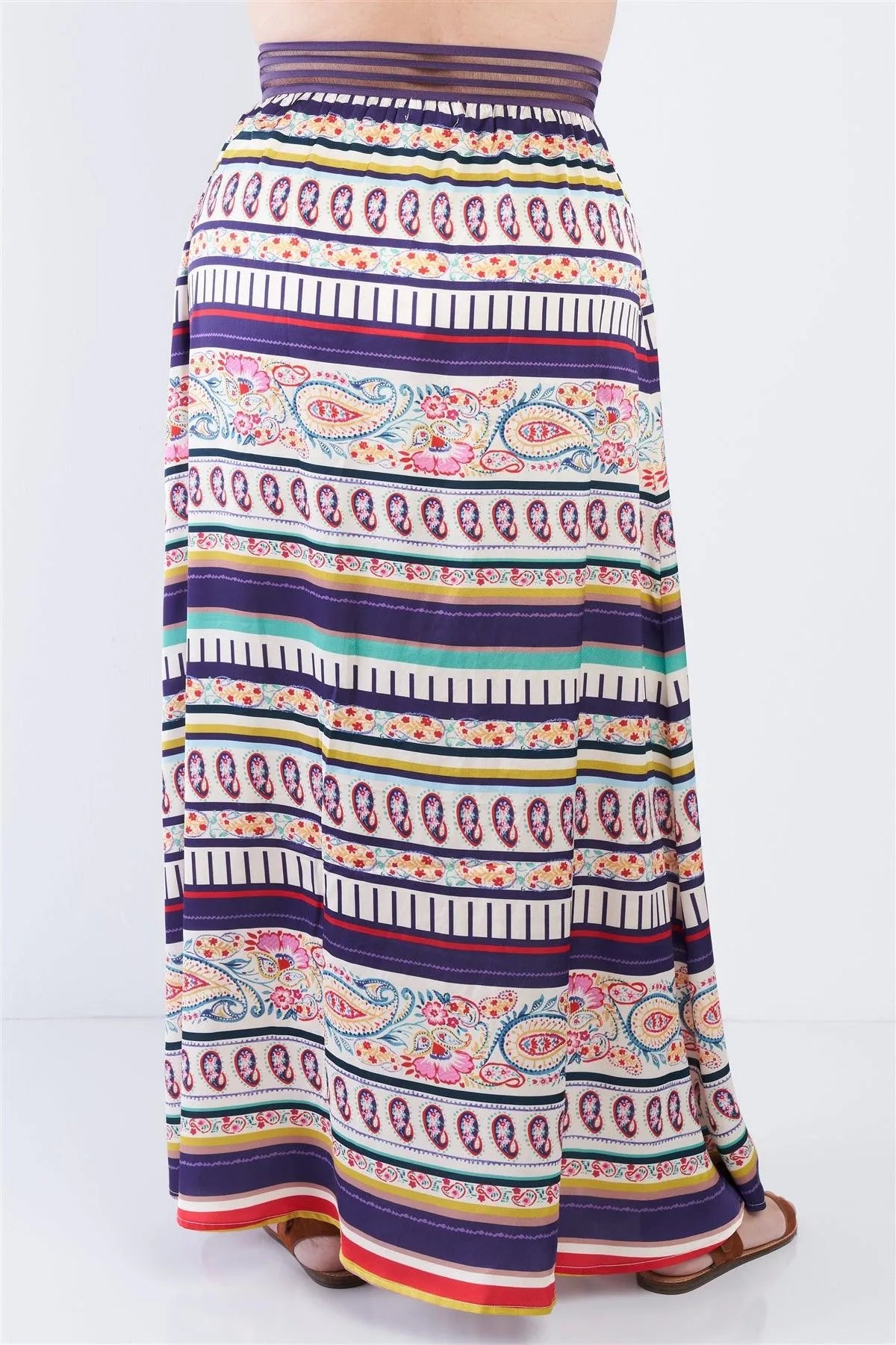 Junior Plus Size Boho Stripe Crop Top & Maxi Skirt Set /1-1-1 - Tasha Apparel Wholesale