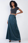 Emerald Green Satin High Waist Flowing Maxi Skirt /1-2-2-1 - Tasha Apparel Wholesale