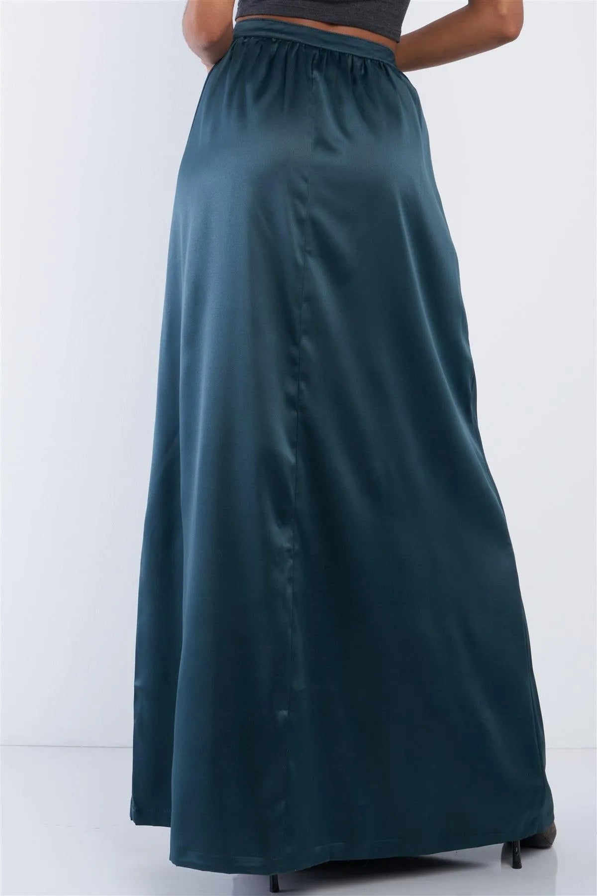 Emerald Green Satin High Waist Flowing Maxi Skirt - Tasha Apparel Wholesale