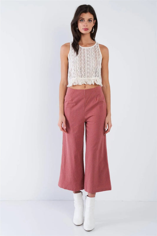 Dusty Rose Pink Cotton Pinstripe Gaucho Pants /1-1-2-2 - Tasha Apparel Wholesale