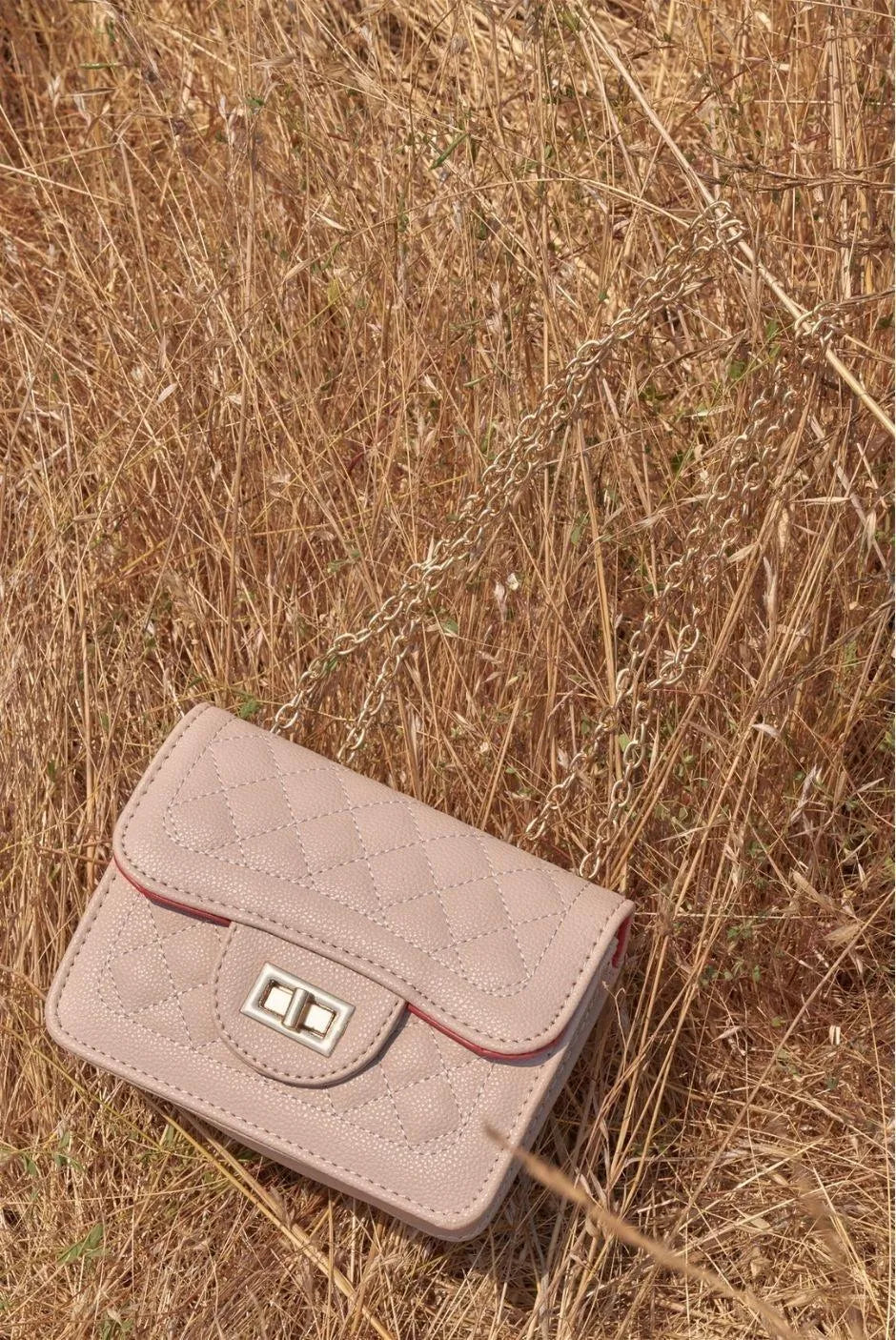 Nude Vegan Leather Quilted Chain Crossbody Bag /1 Bag - Tasha Apparel Wholesale
