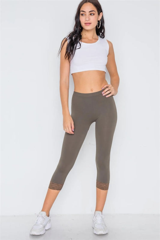 Olive Sports Yoga Seamless Stretchy Leggings with Lace Detail /3-3 - Tasha Apparel Wholesale