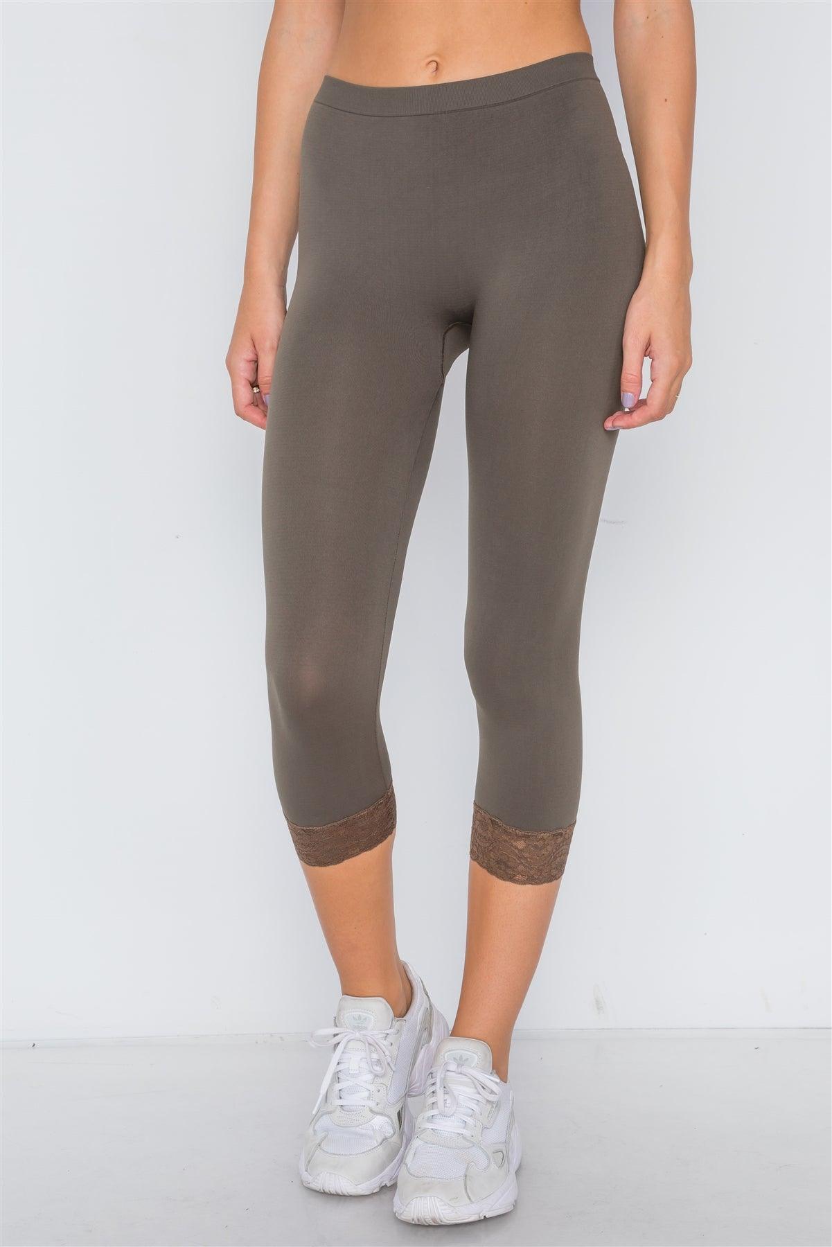 Olive Sports Yoga Seamless Stretchy Leggings with Lace Detail /3-3