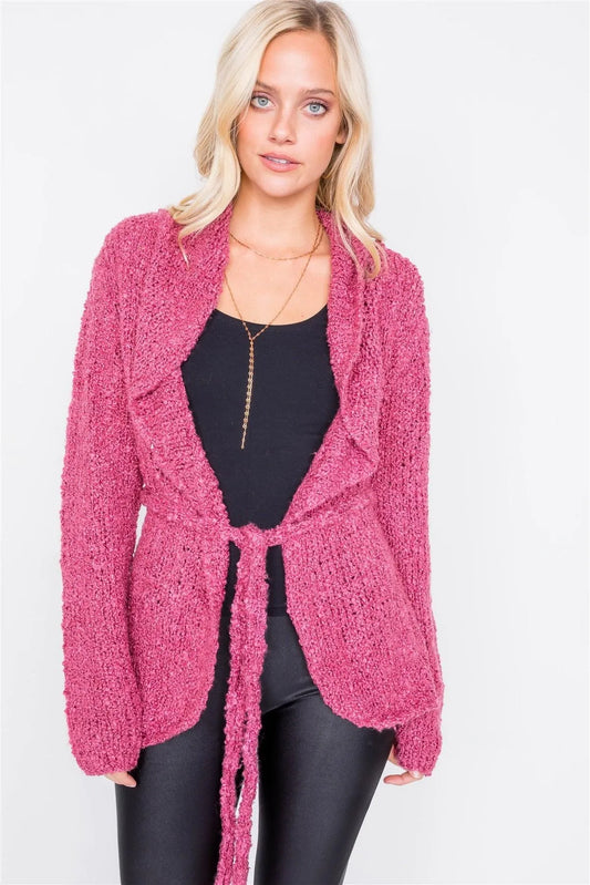 Dark Mauve Brushed Knit Cotton Cardigan /2-2-2-2 - Tasha Apparel Wholesale