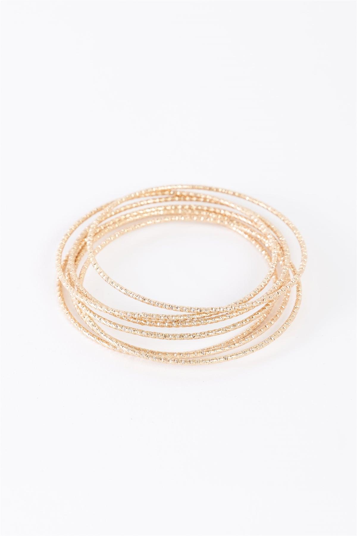 Gold Ribbed 7 Ring Bracelet /6 Pieces