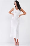Snow Queen White Sequin Sleeveless V-Neck Fitted Flare Midi Dress /4-2 - Tasha Apparel Wholesale