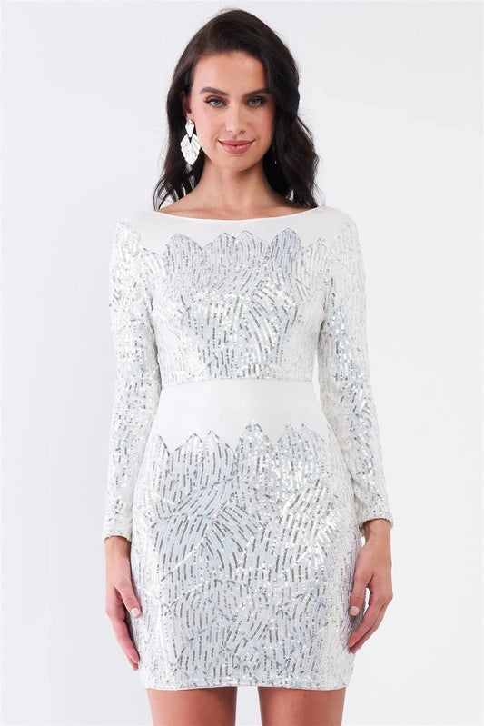 Iridescent Sequin Bateau Front Flaming Mini Dress /2-2-2 - Tasha Apparel Wholesale