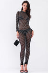 Black Sexy Rhinestone Mesh Long Sleeve Mock Neck Bodycon Jumpsuit /1-1-1-1 - Tasha Apparel Wholesale