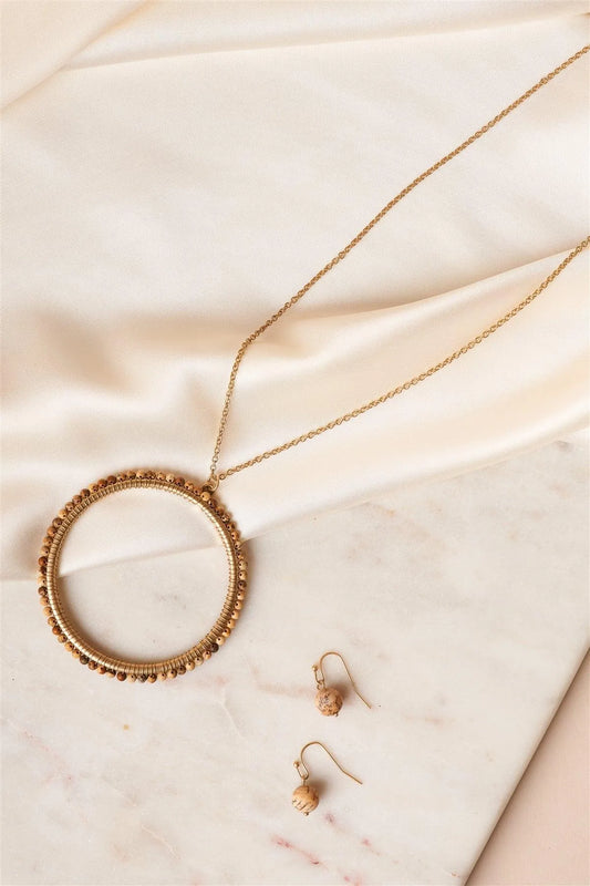 Brown Beaded Ring Pendant Jewelry Sets - Tasha Apparel Wholesale