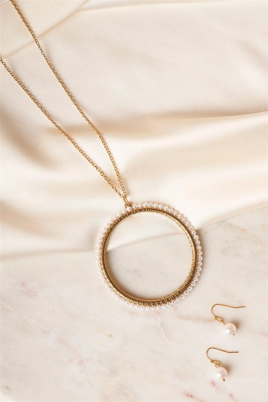 Gold Pearl Beaded Ring Pendant Jewelry Sets - Tasha Apparel Wholesale