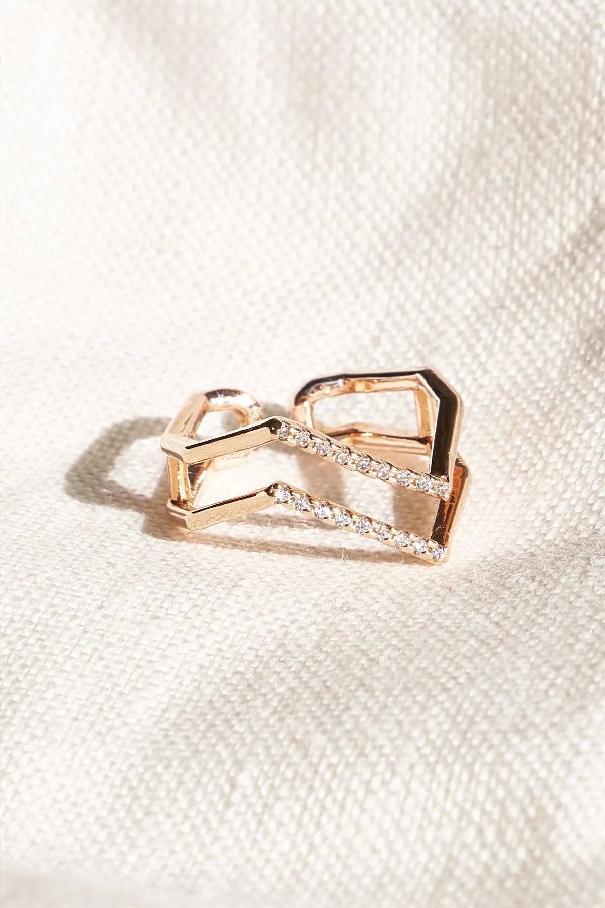 Rose Gold Geometric Diamond Ring /5 Pieces - Tasha Apparel Wholesale