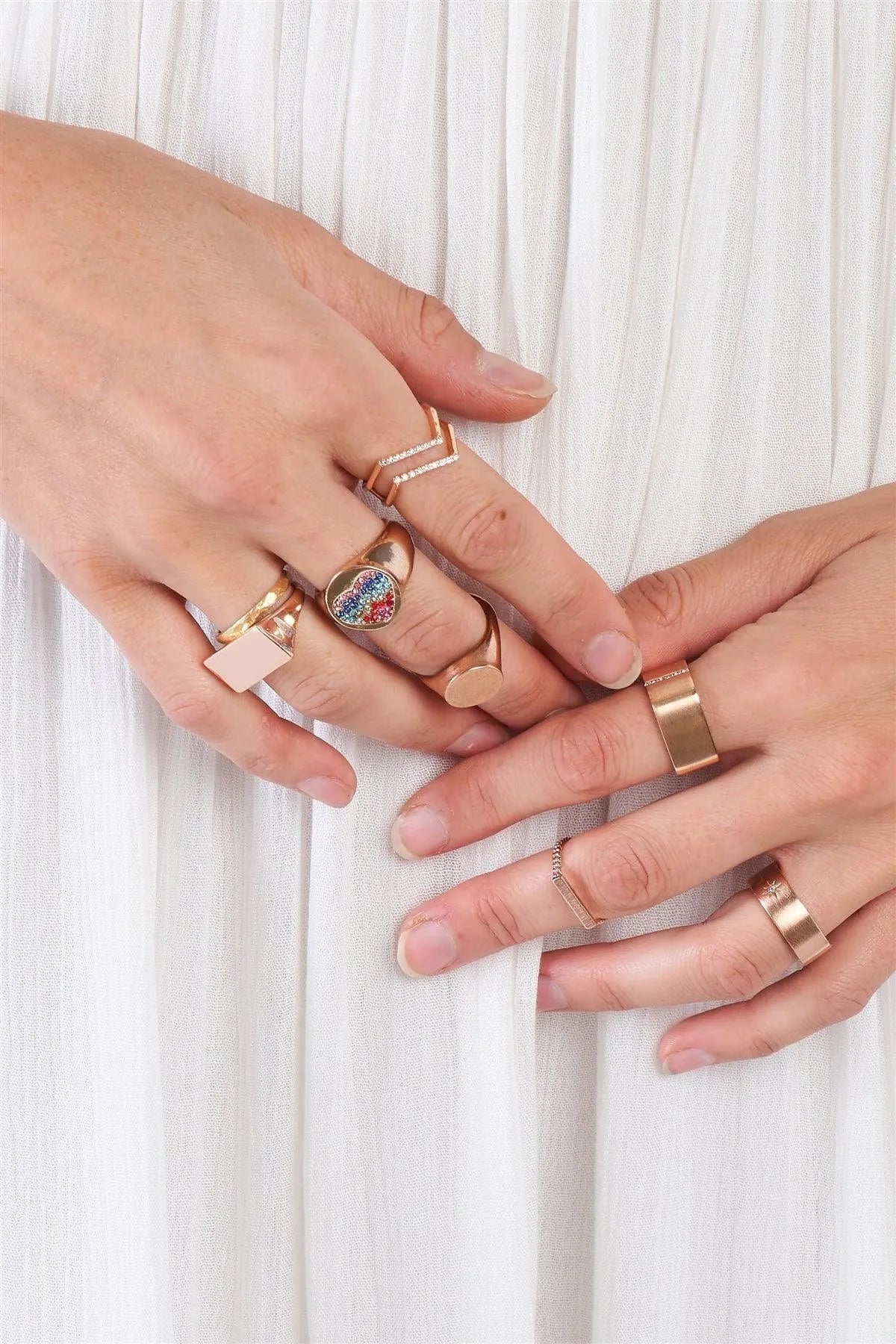 Rose Gold Geometric Diamond Ring /5 Pieces - Tasha Apparel Wholesale