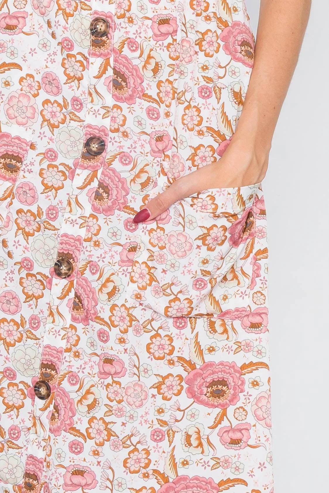 Off White Floral Boho Print Midi Dress /2-2-2 - Tasha Apparel Wholesale