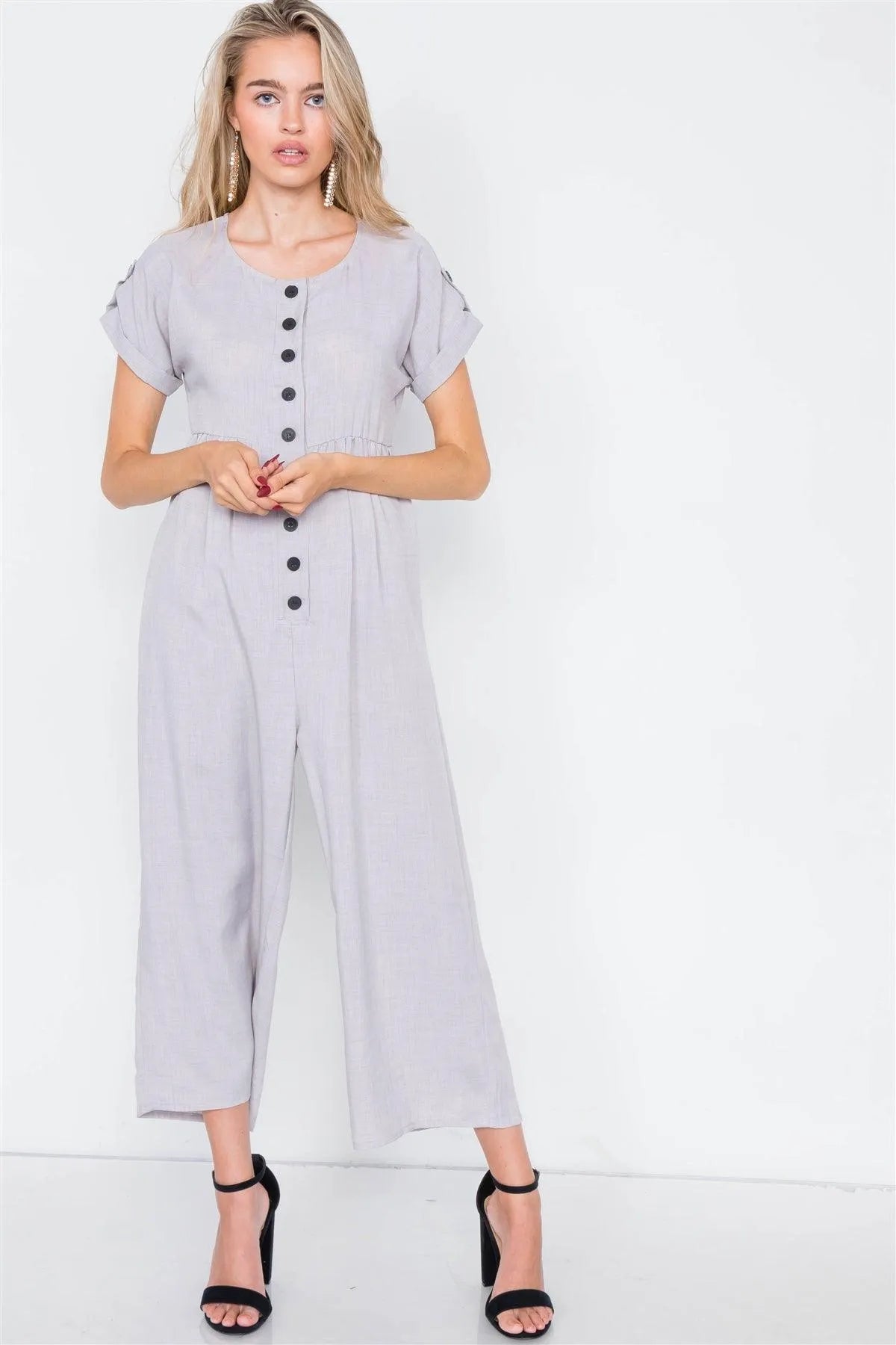 Solid Grey Flared Ankle Gaucho Jumpsuit /2-2-2 - Tasha Apparel Wholesale