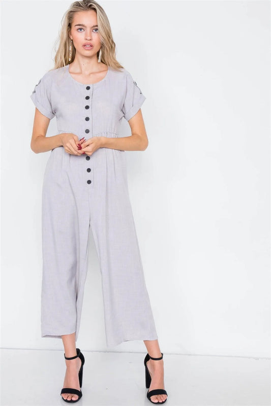 Solid Grey Flared Ankle Gaucho Jumpsuit /2-2-2 - Tasha Apparel Wholesale