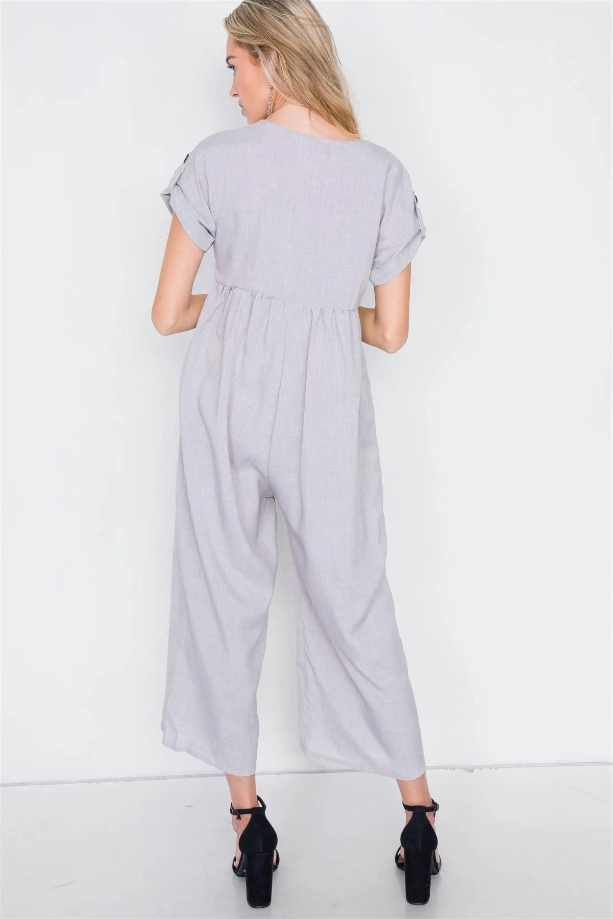Solid Grey Flared Ankle Gaucho Jumpsuit /2-2-2 - Tasha Apparel Wholesale