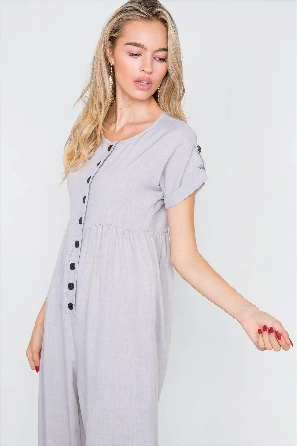 Solid Grey Flared Ankle Gaucho Jumpsuit /2-2-2 - Tasha Apparel Wholesale