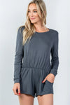 Grey Comfy Tie-Back Long Sleeve Romper / 3-2-1 - Tasha Apparel Wholesale