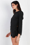 Black Racer Back Detail Long Sleeve Hooded Top & Short Set /2-2-2 - Tasha Apparel Wholesale