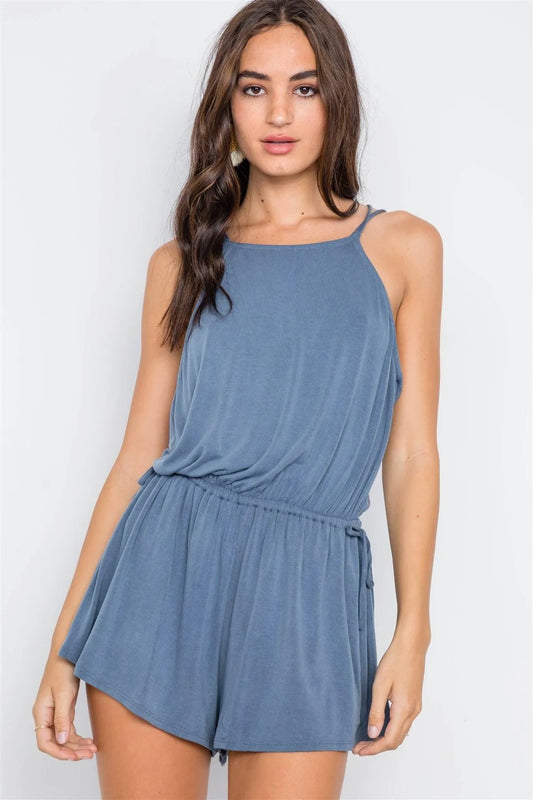 Blue Cross Low-Back Bow Romper - Tasha Apparel Wholesale