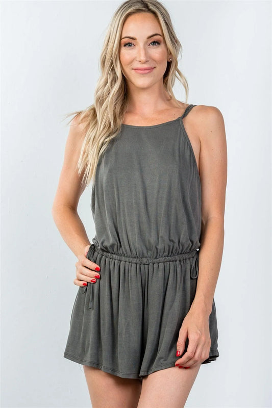 Charcoal Cross Low-Back Bow Romper / 3-2-1 - Tasha Apparel Wholesale