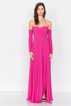 Magenta Off-The-Shoulder Elegant Double Slit Maxi Dress - Tasha Apparel Wholesale