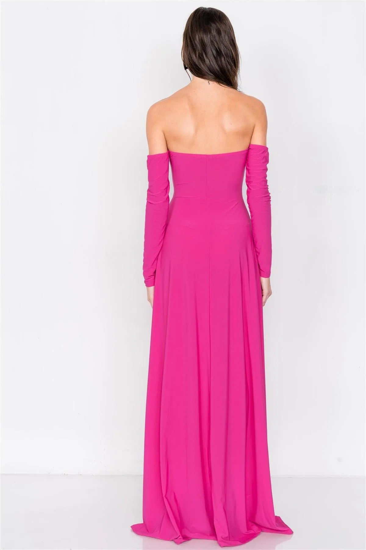 Magenta Off-The-Shoulder Elegant Double Slit Maxi Dress - Tasha Apparel Wholesale
