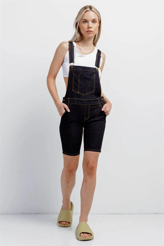 Dark Denim Cotton Five Pocket Cropped Bermuda Overall /3-2-1 - Tasha Apparel Wholesale