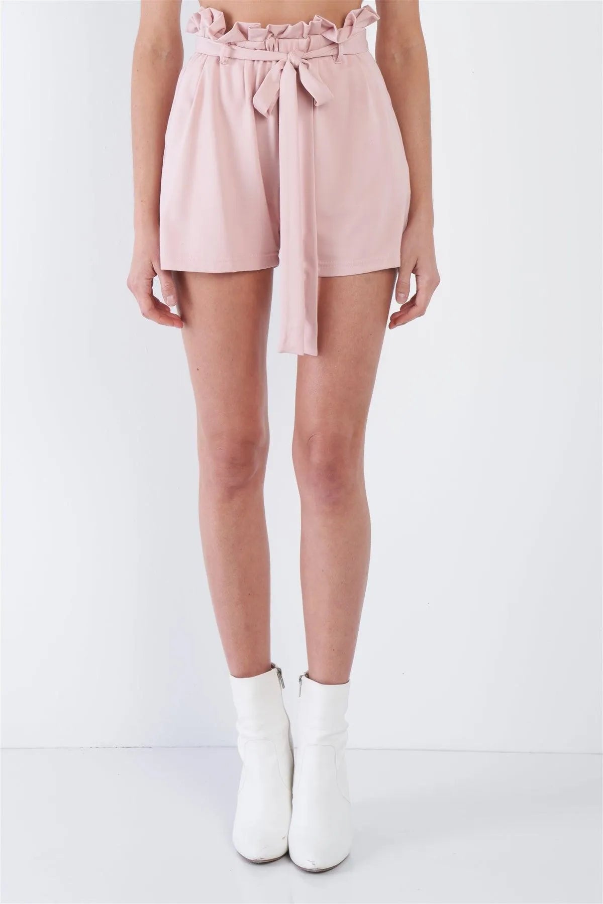 Pink High Waist Frill Trim Casual Office Chic Shorts /3-2-1 - Tasha Apparel Wholesale