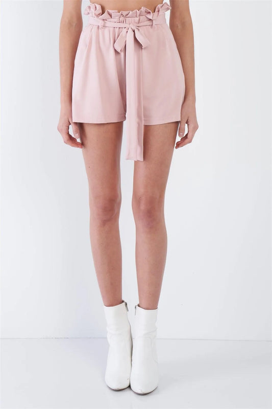 Pink High Waist Frill Trim Casual Office Chic Shorts /4-2-1 - Tasha Apparel Wholesale