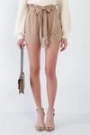 Taupe High Waist Frill Trim Casual Office Chic Shorts /4-2 - Tasha Apparel Wholesale