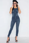 Dark Denim Stretch Zip Up Skinny Leg Jumpsuit /3-2-1 - Tasha Apparel Wholesale