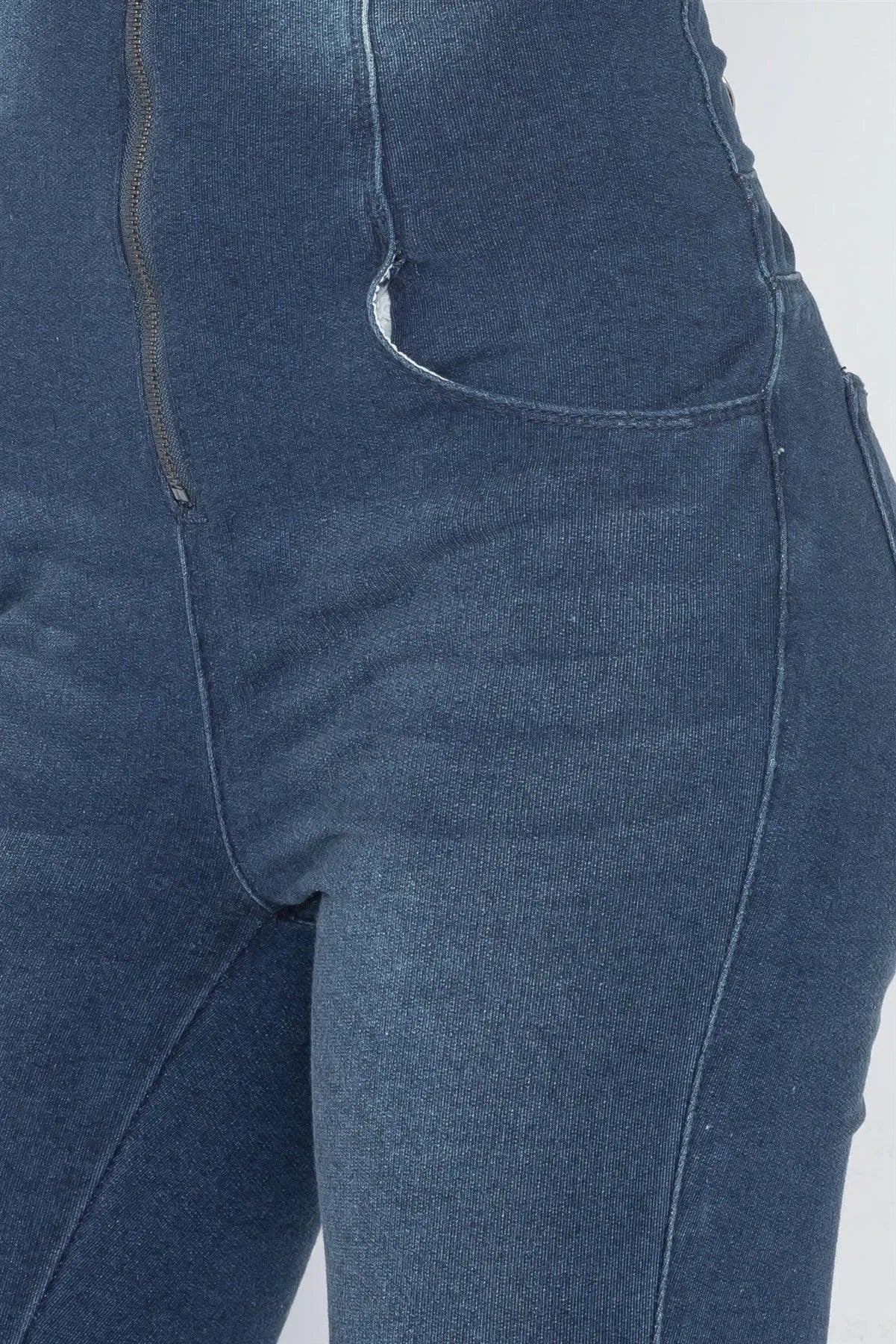 Dark Denim Stretch Zip Up Skinny Leg Jumpsuit /4-2-1 - Tasha Apparel Wholesale