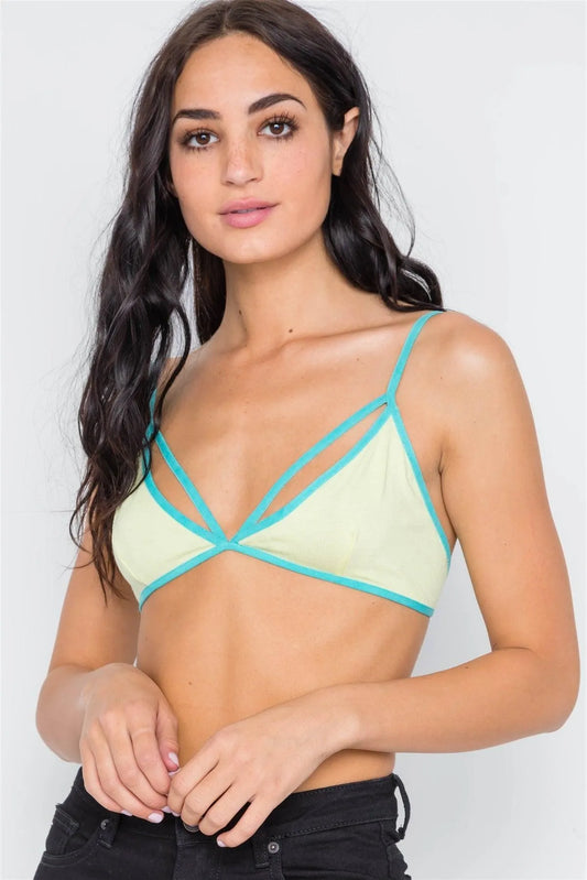 Yellow Lime Strap Color block Top Bra /4-2 - Tasha Apparel Wholesale