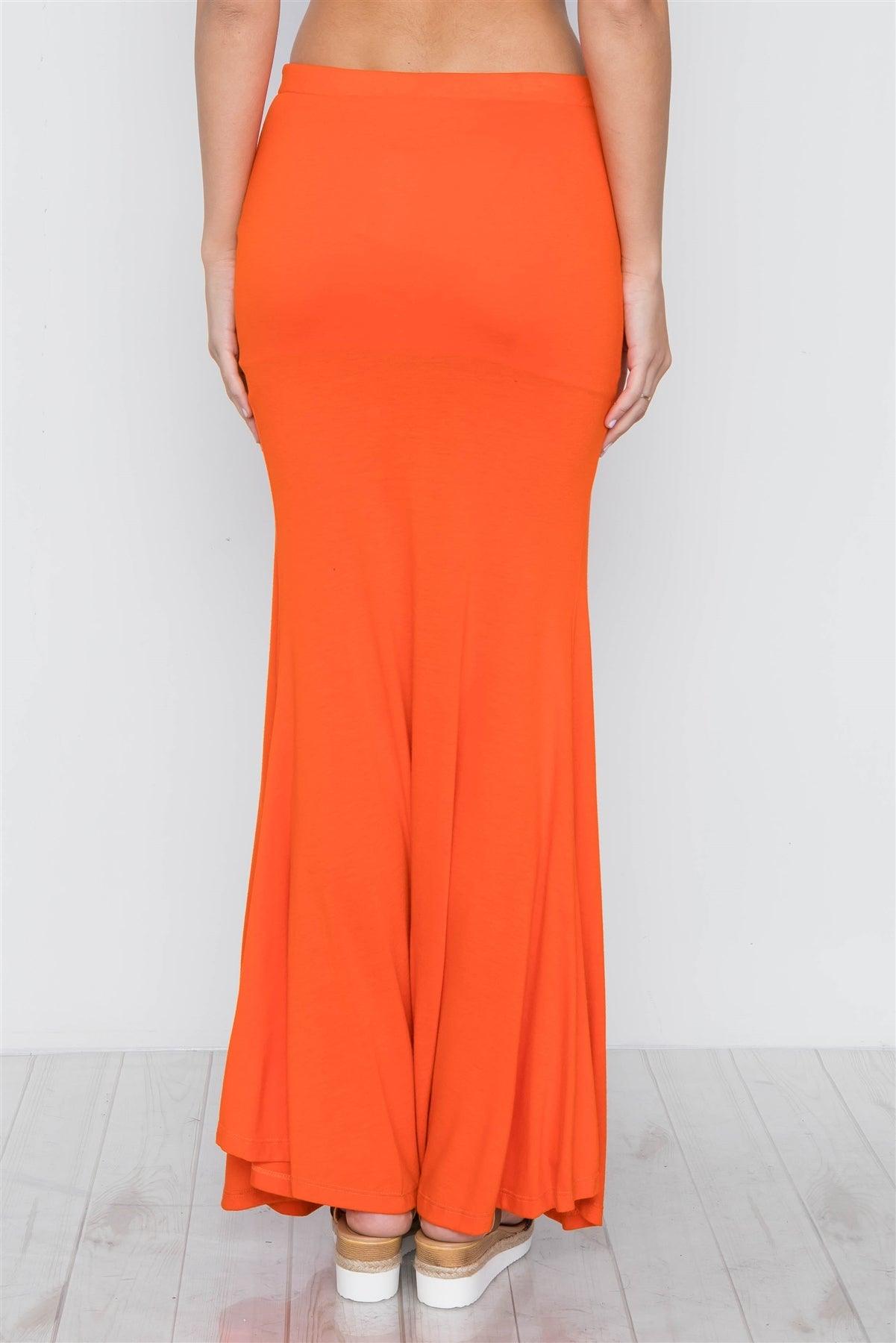 Orange Solid Zip-Front Side-Slit Maxi Skirt /3-2-1